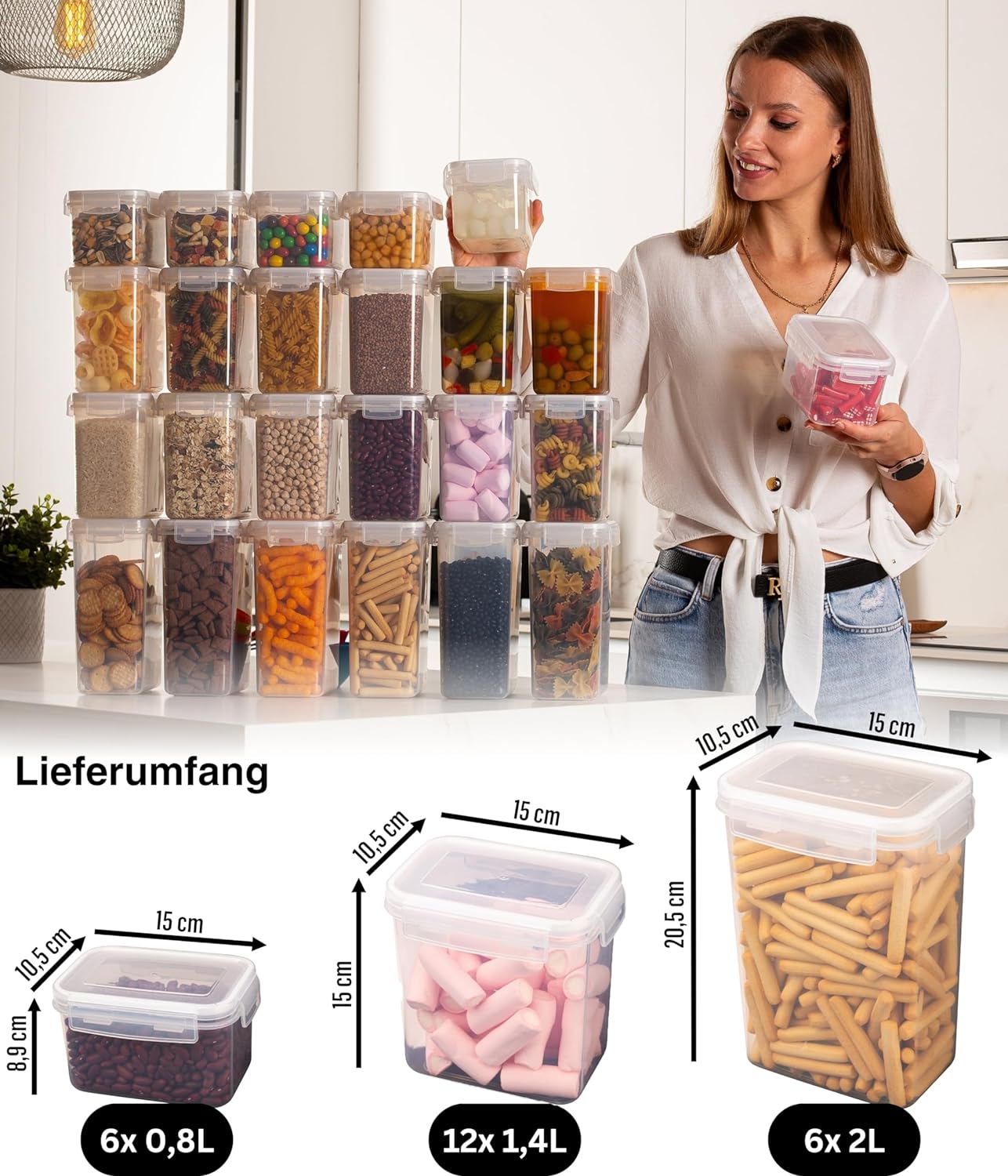 Vorratsdosen-Set mit Deckel, 24 Set Weiss