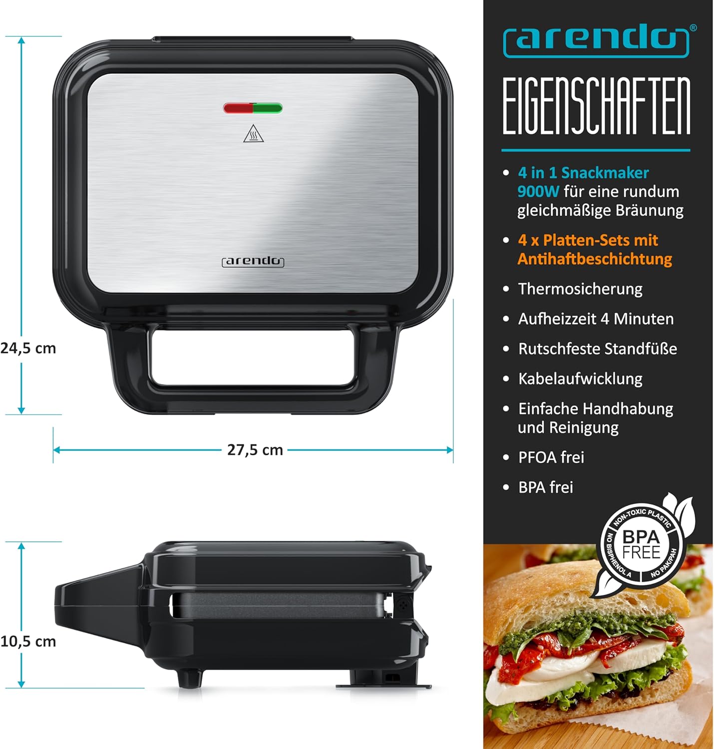 4 in 1 Sandwichmaker mit Wechselplatten