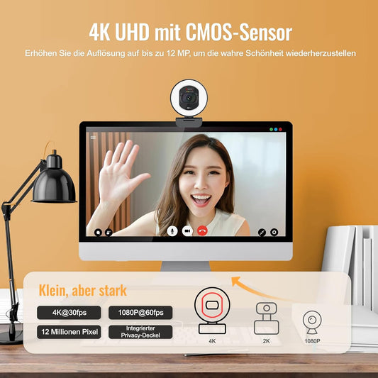 4K UHD Webcam 866MAX mit Licht und AI-Mikrofonen, 866MAX