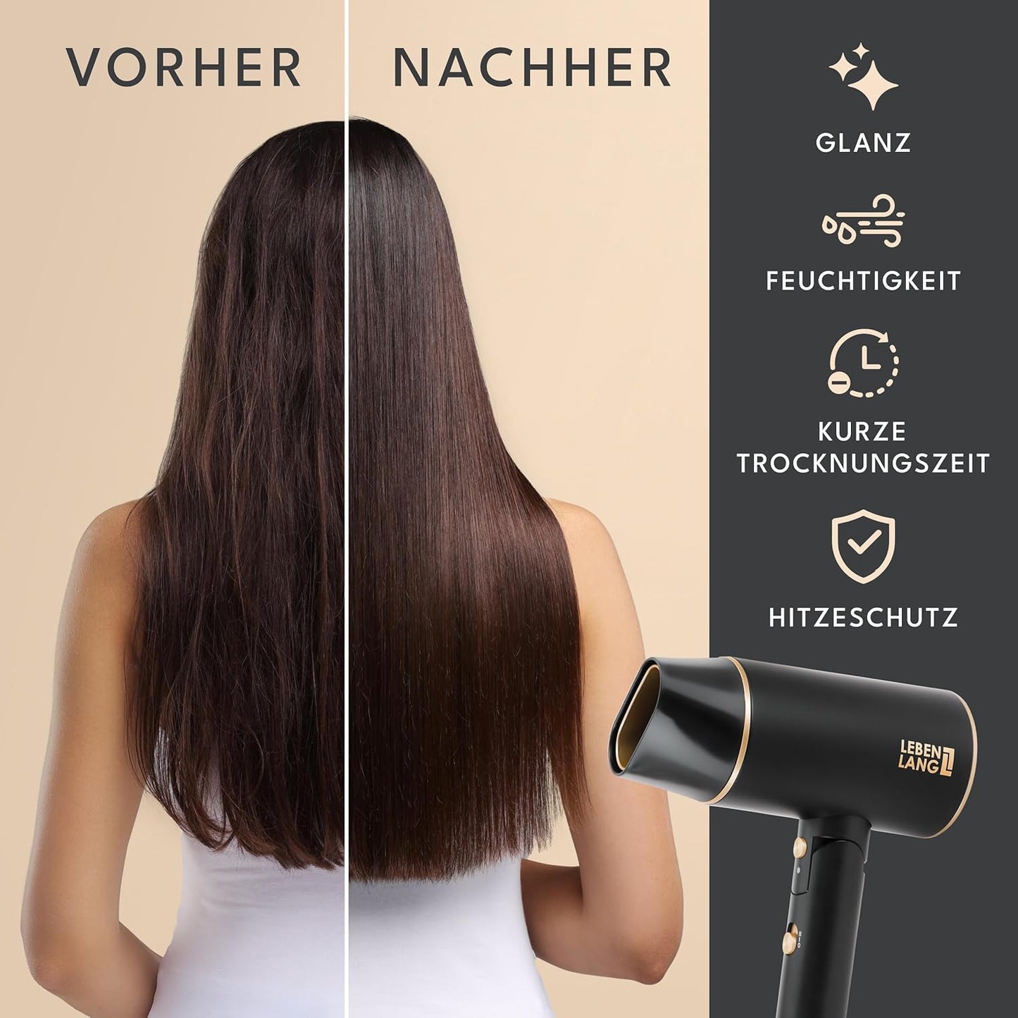 Ionen-Haartrockner, Schwarz / Gold