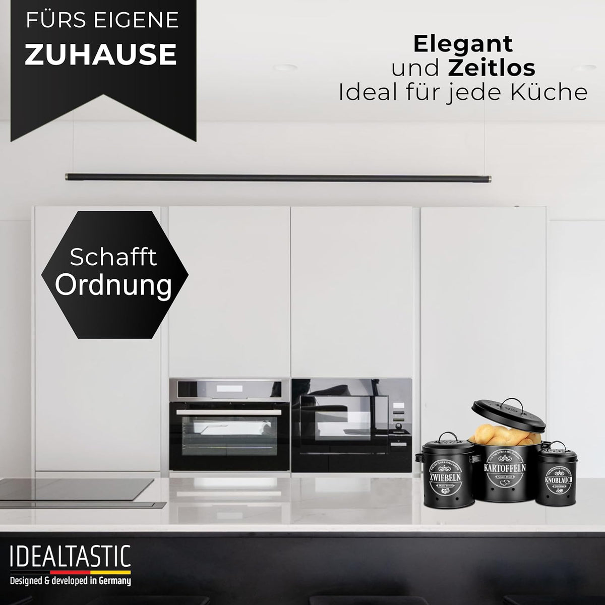 Aufbewahrungsbox, Kartoffel, Zwiebel & Knoblauch Set Schwarz