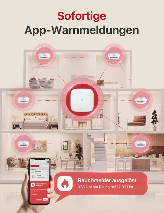 Smart Rauchmelder-Set mit WLAN-Basisstation (12 Stück), FS121 Kit mit SBS50 Basisstation Weiss