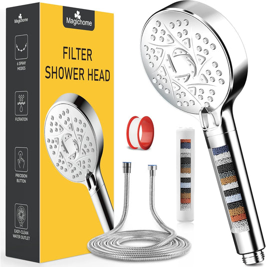 Duschkopf mit 20-stufiger Filterung und 6 Strahlarten, Silber