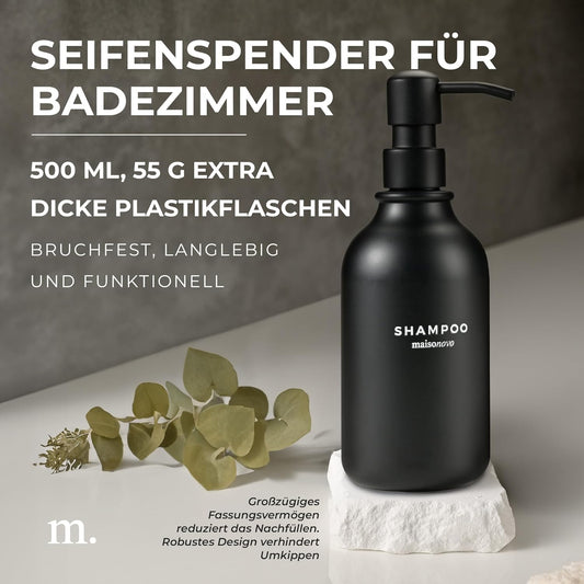 Nachfüllbare Shampoo- und Duschgelspender, 3er-Set, Schwarz X 3