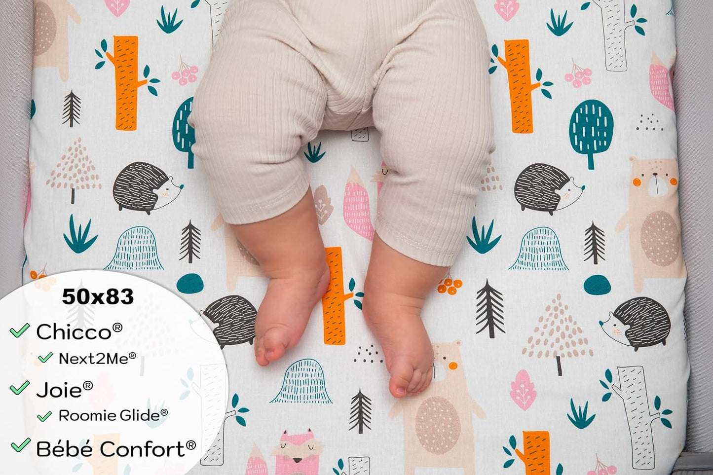 3-teiliges Baby-Spannbettlaken-Set, 50 x 83 cm Waldtiere