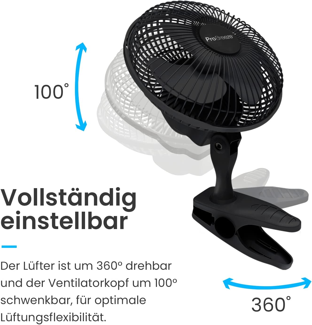 Mini-Ventilator mit Clip, Schwarz