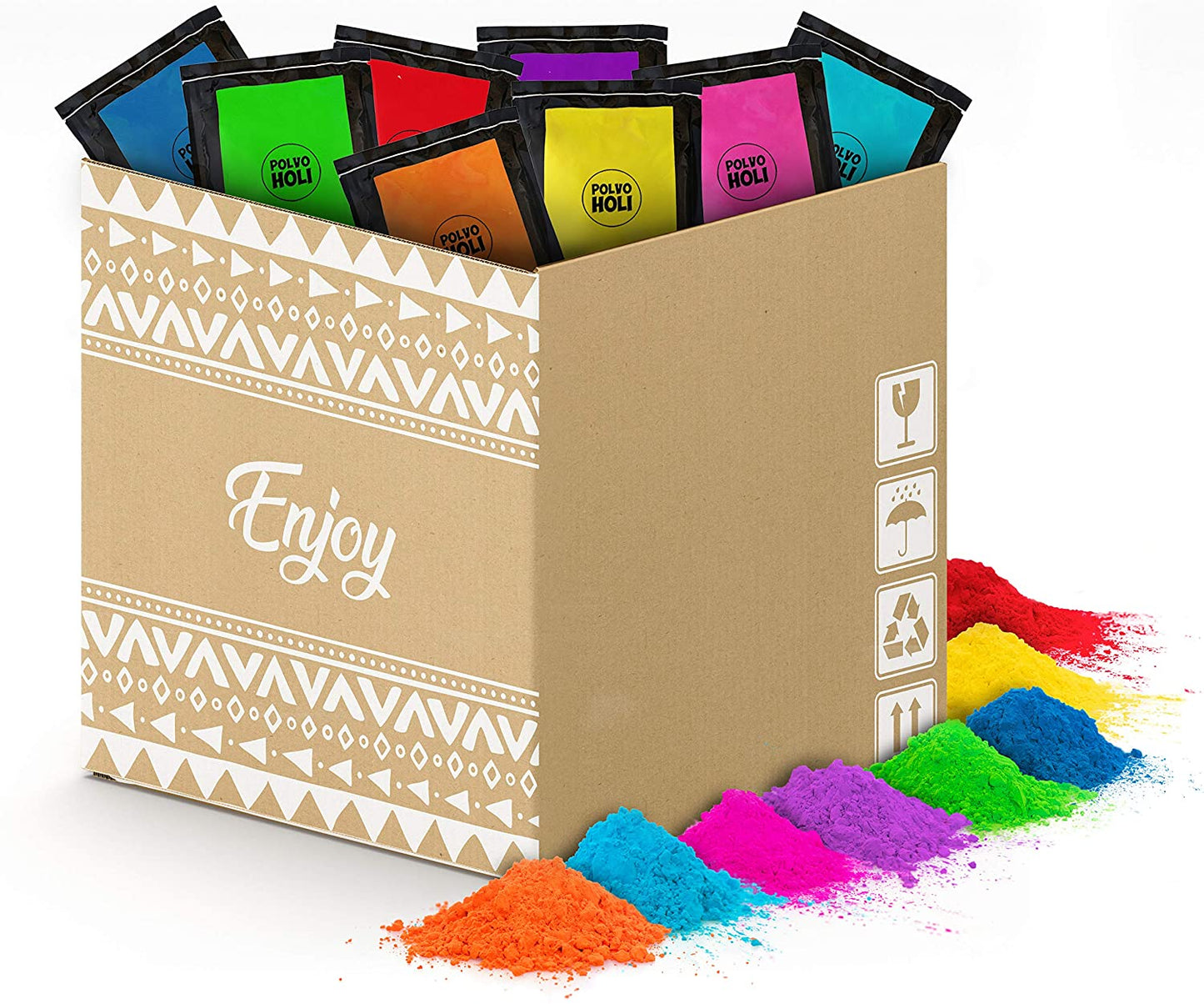 Holi Gulal Pulver - 8 Farben, Holi Gulal Pulver - 8 Farben, 80 Beutel mit 100g