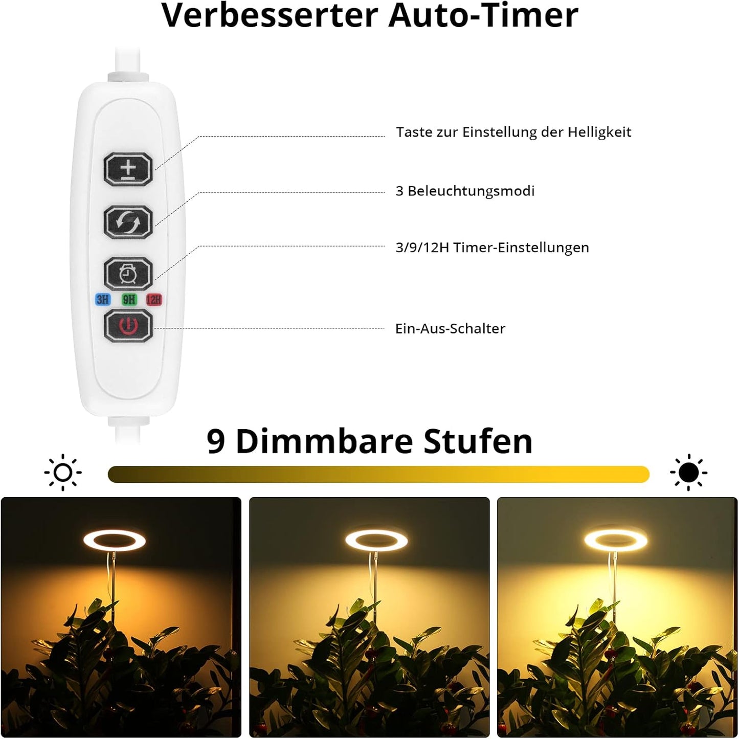 2er-Set LED-Vollspektrum-Pflanzenlampe, Große Halo Pflanzenlampe 2 Packung
