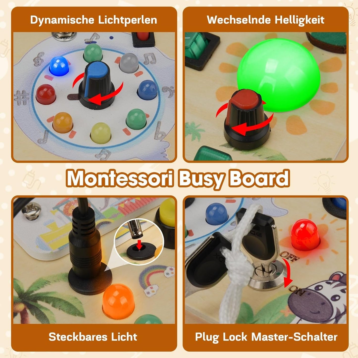 Montessori Busy Board mit LED-Lichtschalter