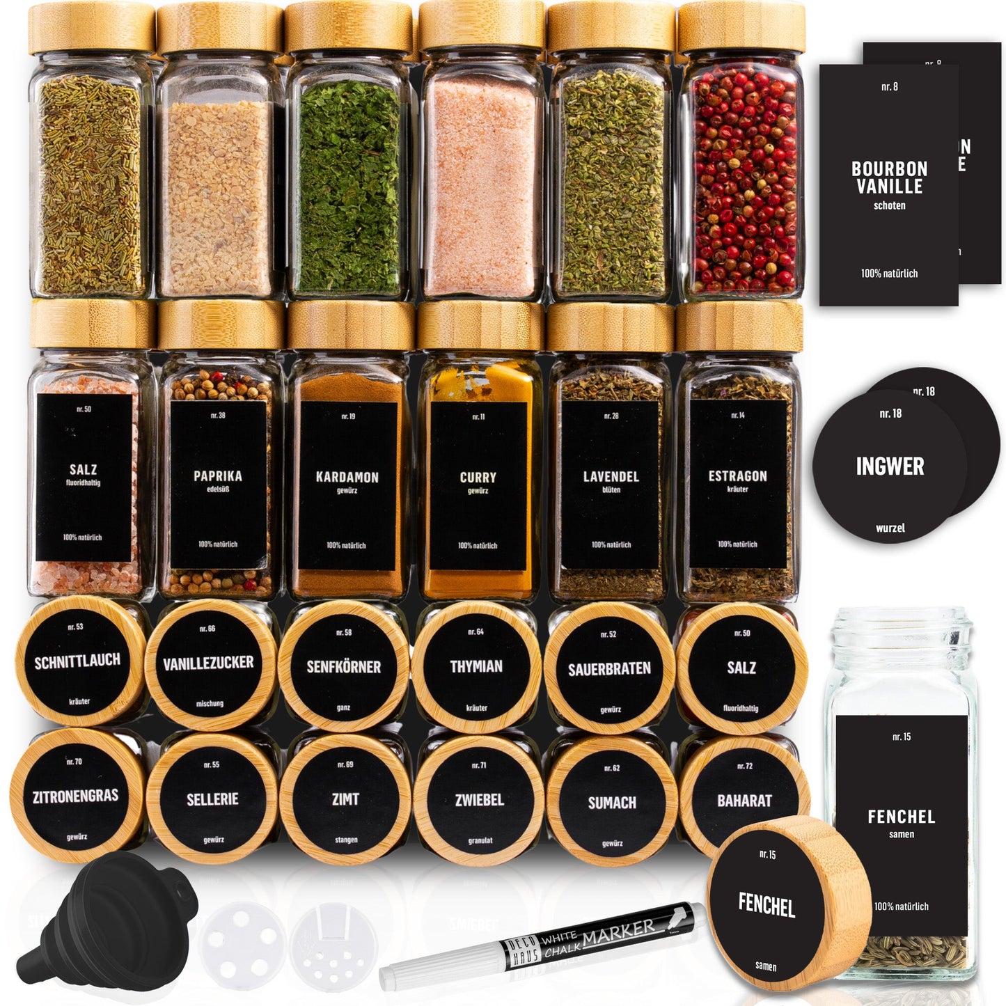 Gewürzgläser-Set mit Schraubkappe, 24set, Holzdeckel