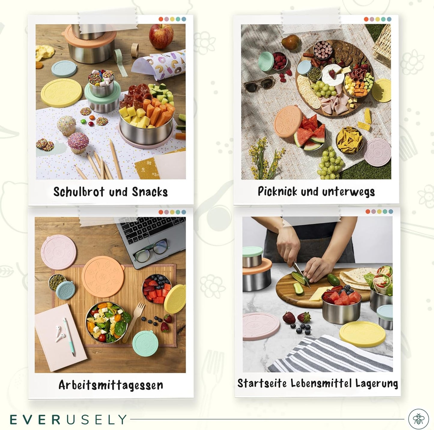 5er-Set Snackboxen mit Deckel, Regenbogen