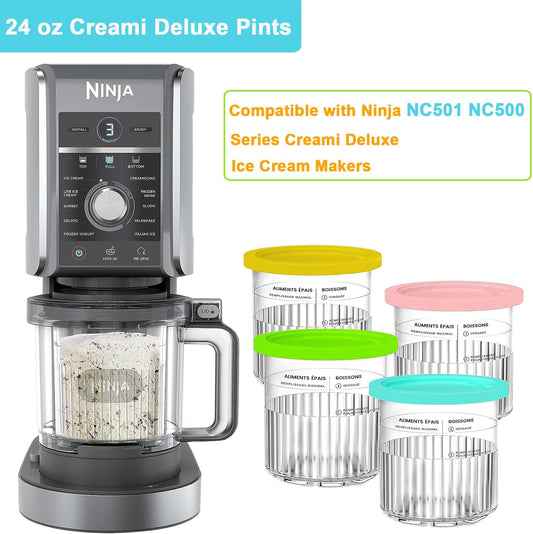 4-teiliges Creami Eisbehälter Set mit Deckel für Ninja Creami Deluxe
