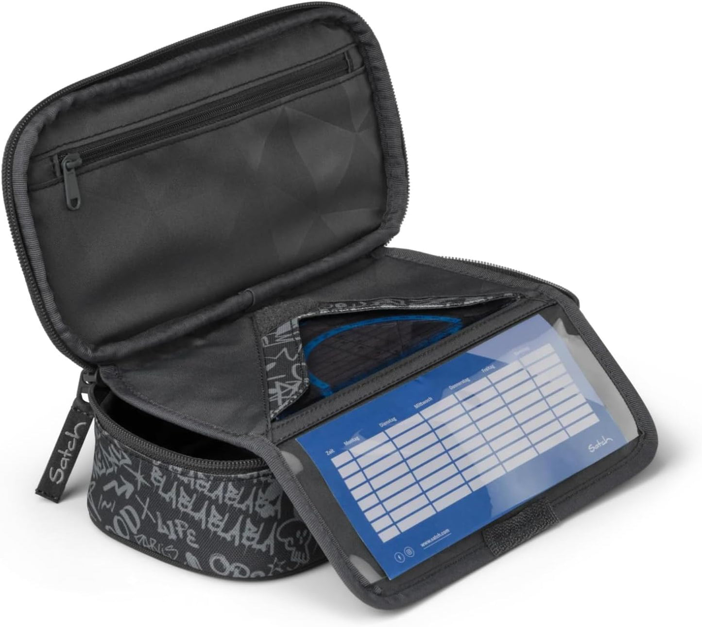 Schlamperbox mit Trenn- und Reissverschlussfach, Street Ink - Grau