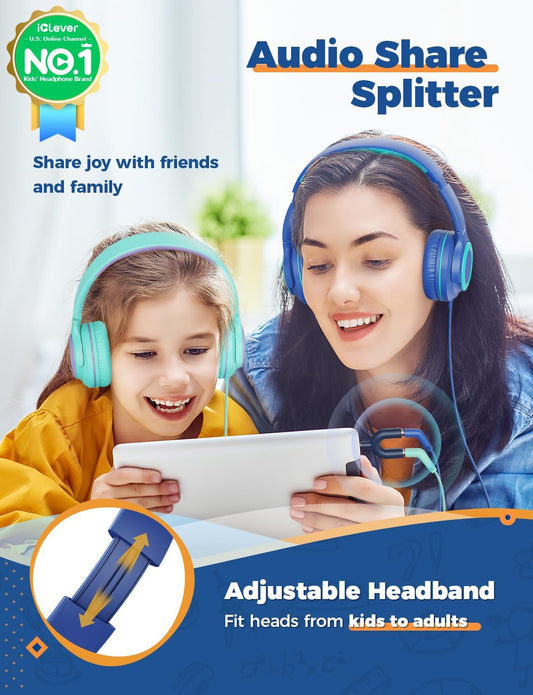 2er-Set Kinderkopfhörer mit Sharing Splitter, Blau&Grün