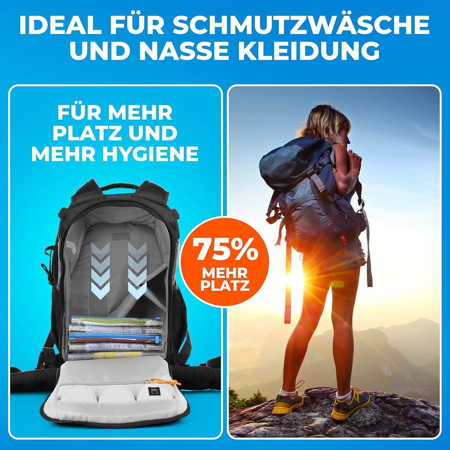 Vakuumbeutel-Set für Reisen (12 Stück) in 3 Grössen, 4x Medium + 4x Large + 4x XL (zum Rollen)