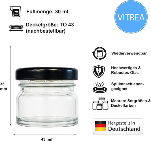 Mini Marmeladengläser mit Schraubdeckel (25 Stück, 30 ml), 30 ml 25