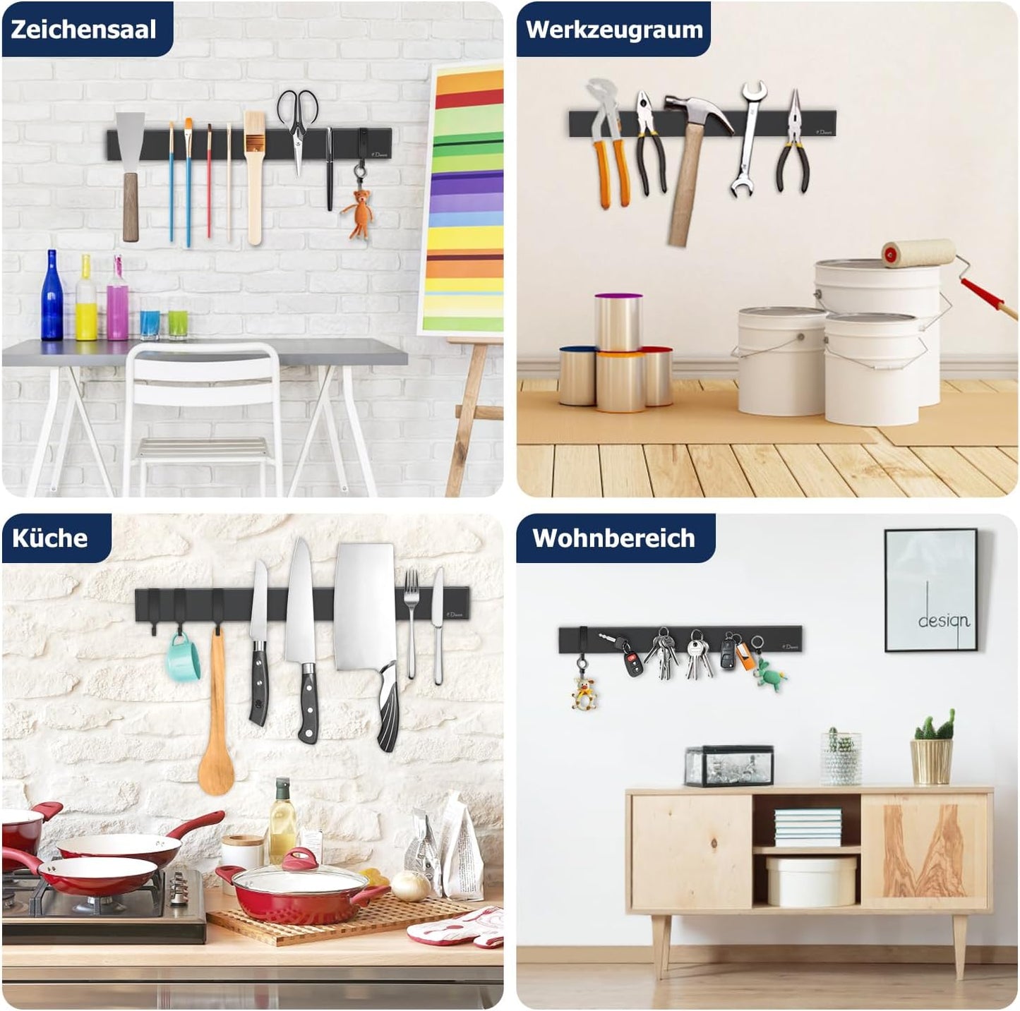 Magnetische Messerleiste, Schwarz 40 cm