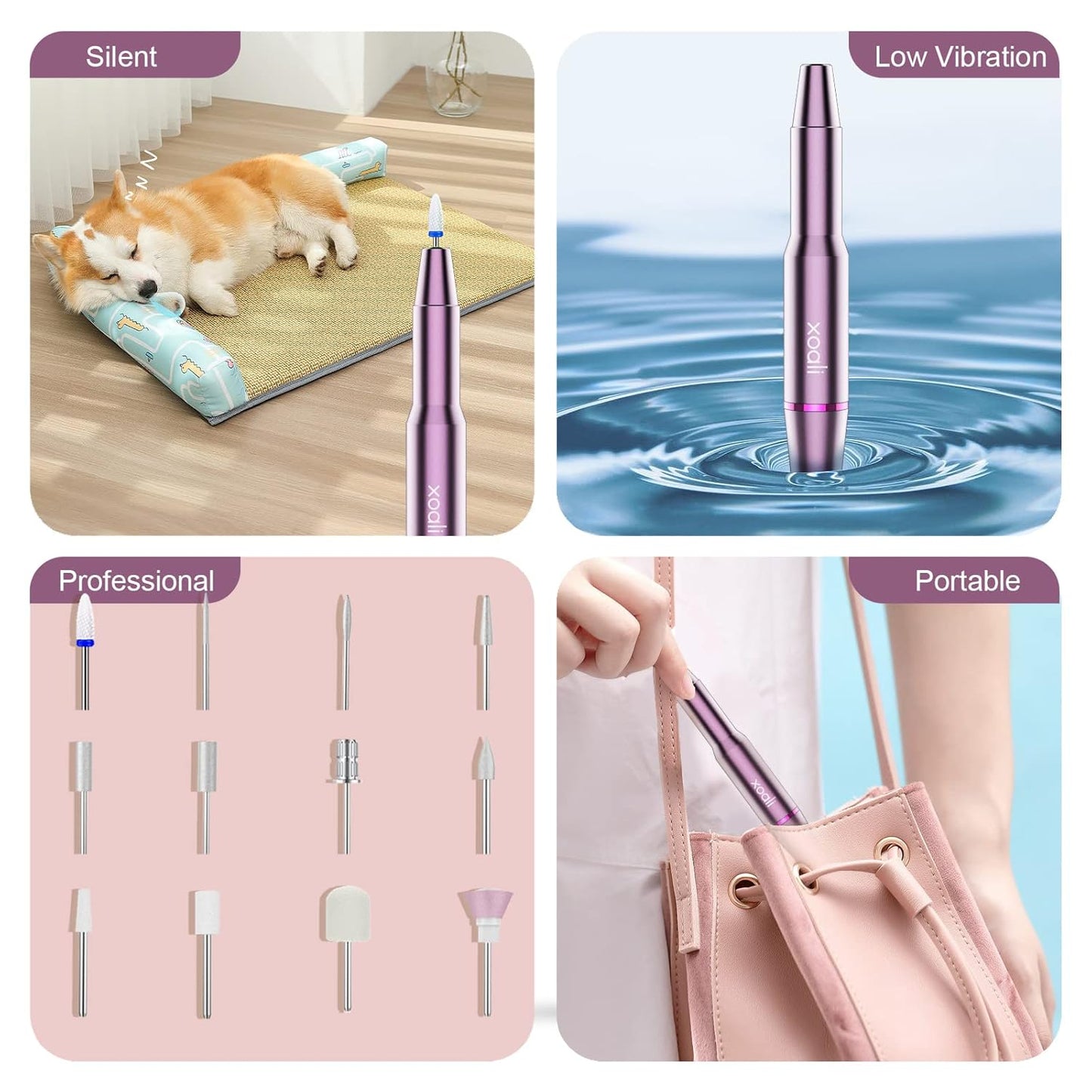 Elektrischer Nagelfräser mit Zubehör, Rosa