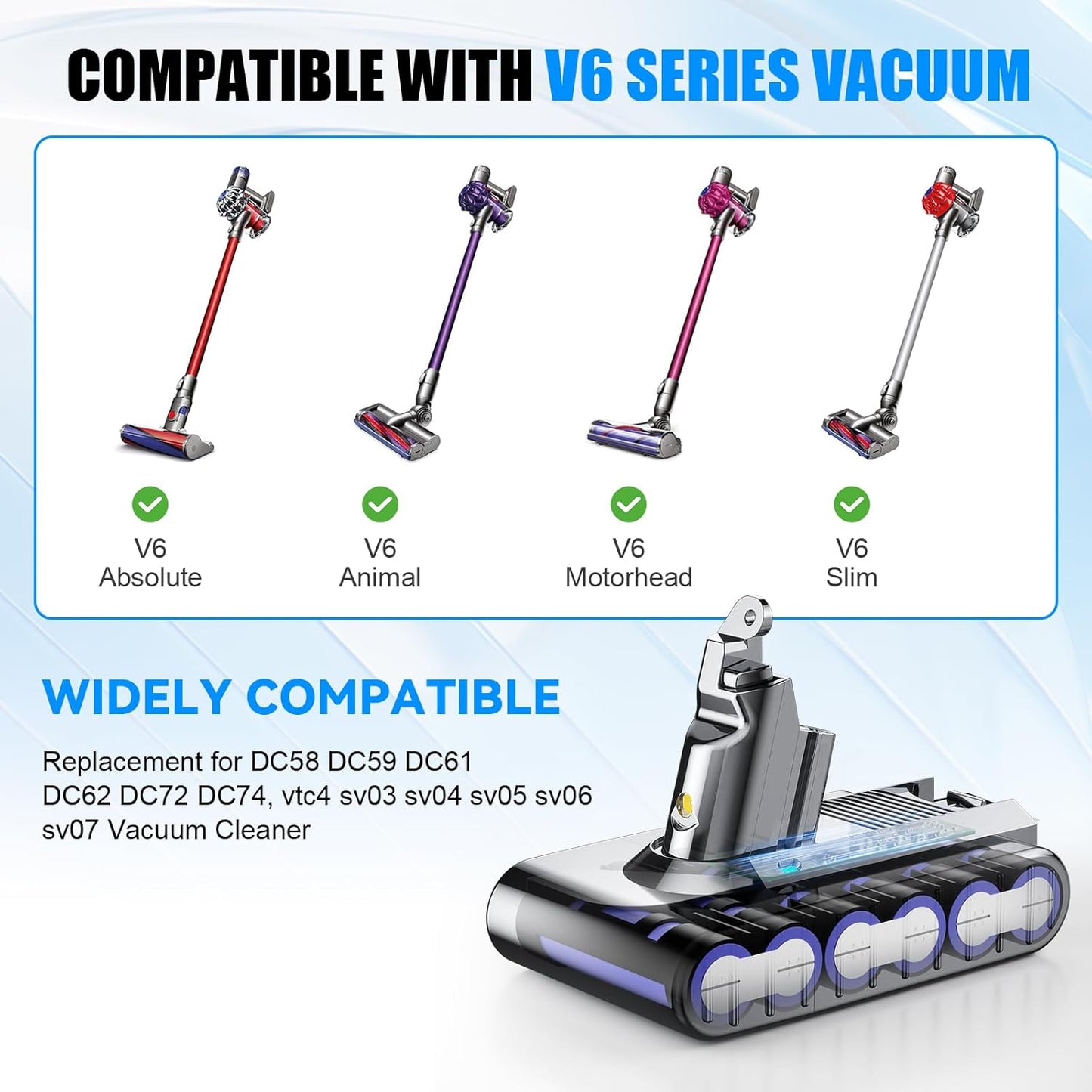 Ersatzakku für Dyson V6 Staubsauger (6000mAh), Akku V6+Filter