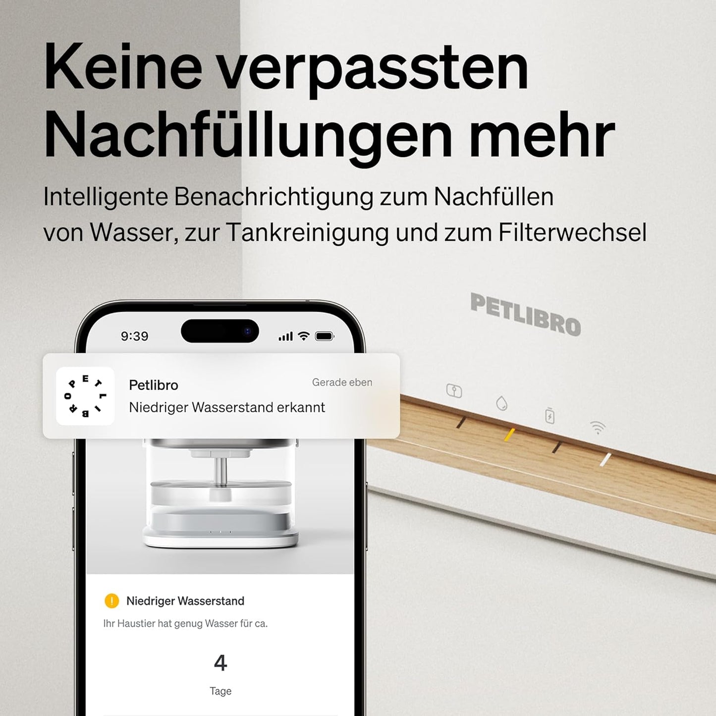 Upgrade Katzenbrunnen mit App-Überwachung, Weiss 3L