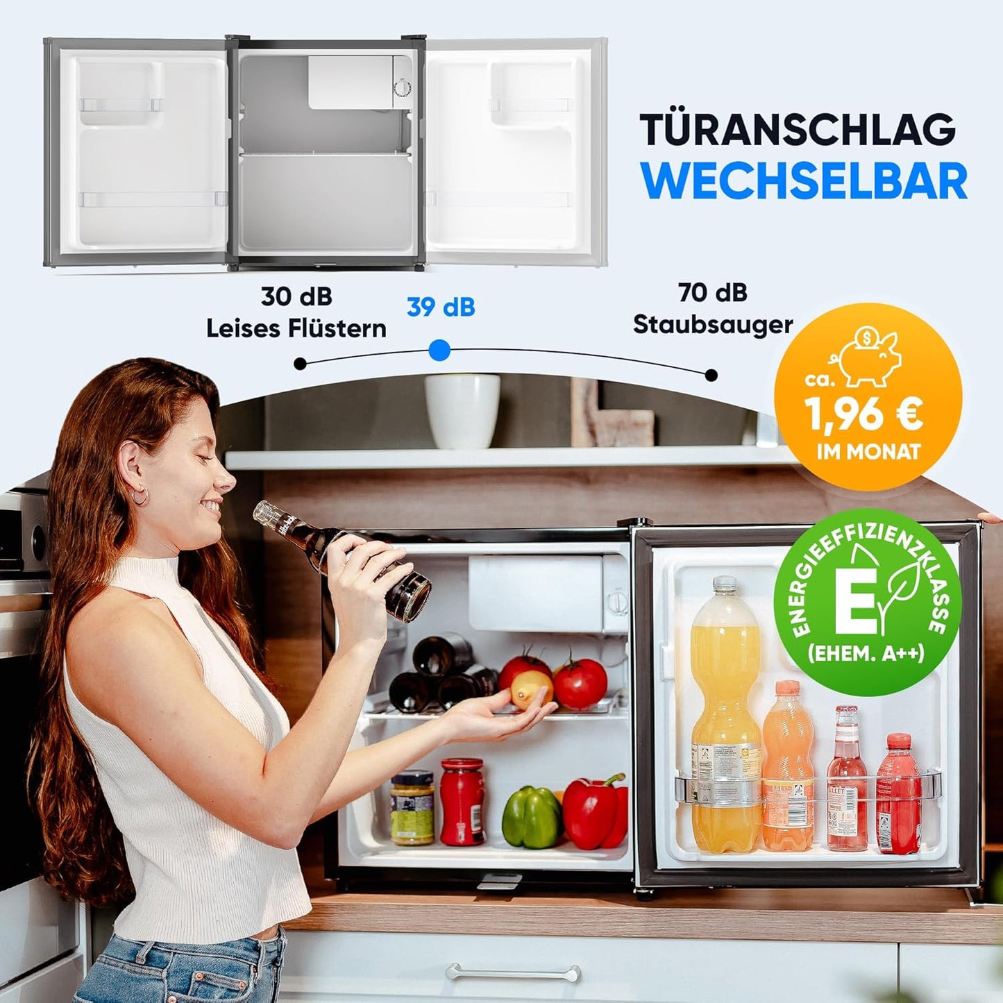 Mini Kühlschrank 45L mit Frostfach und Schloss, Schwarz