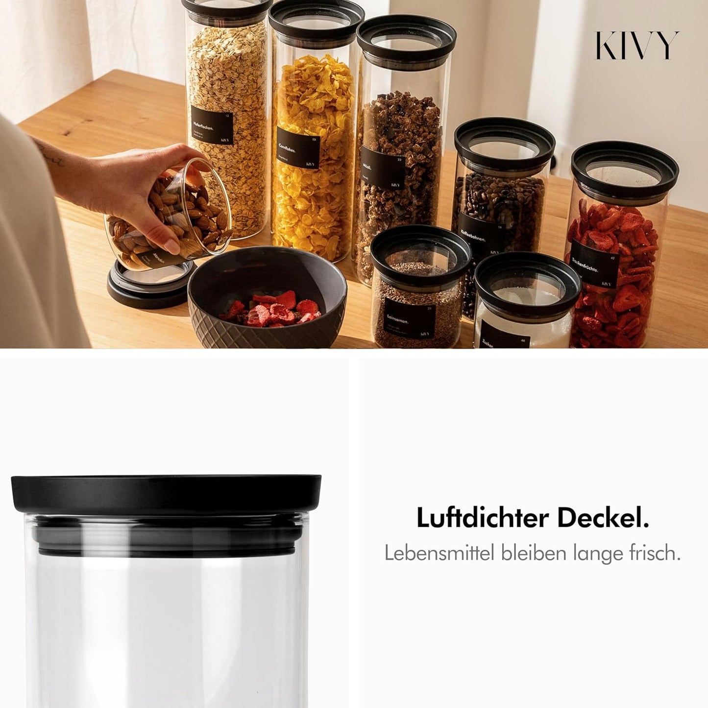 3er Set luftdichte Vorratsgläser, 3x 1200ml