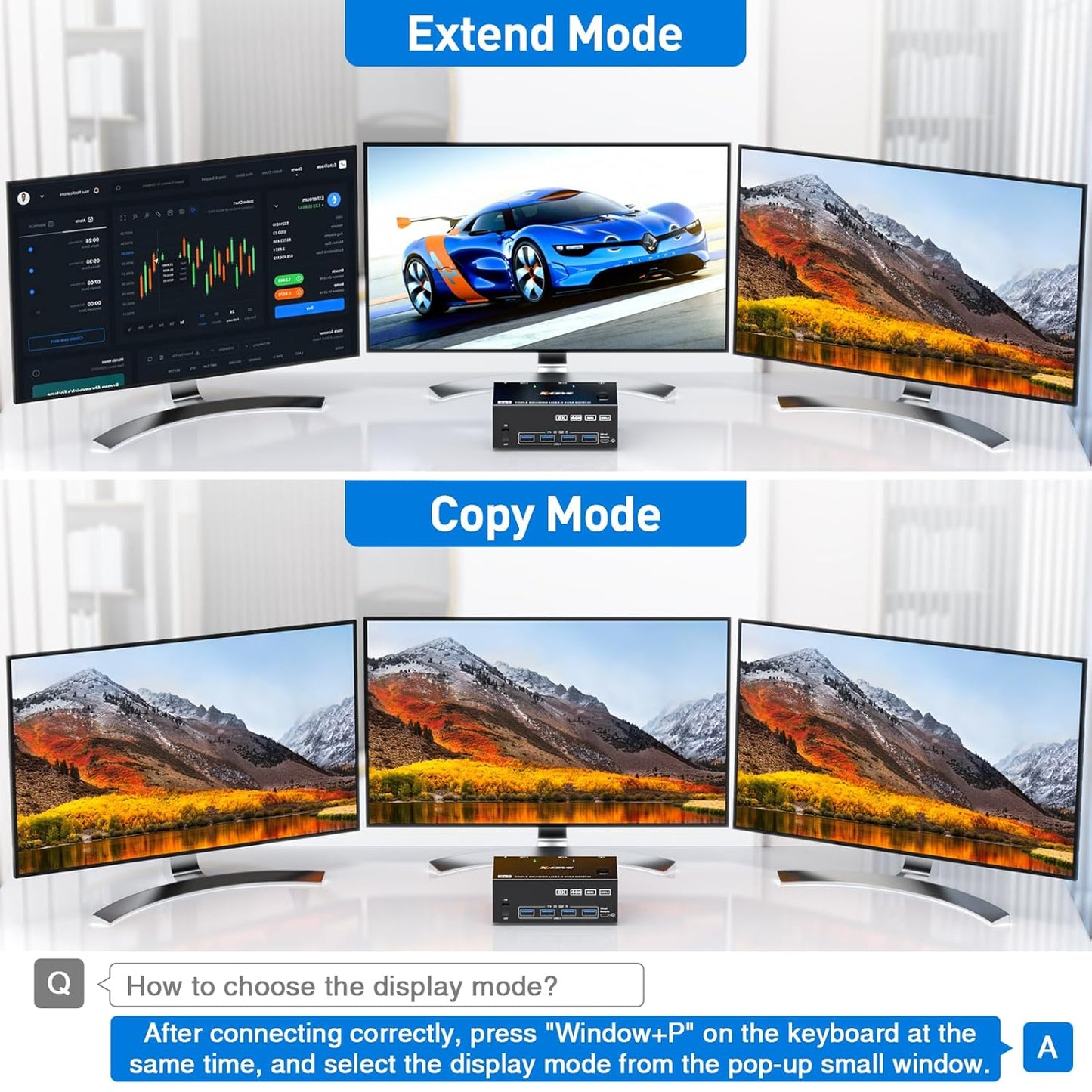 KVM Switch für 2 Computer, 3 Monitore, USB 3.0, 2X3 DP + DHMI KVM kein EDID
