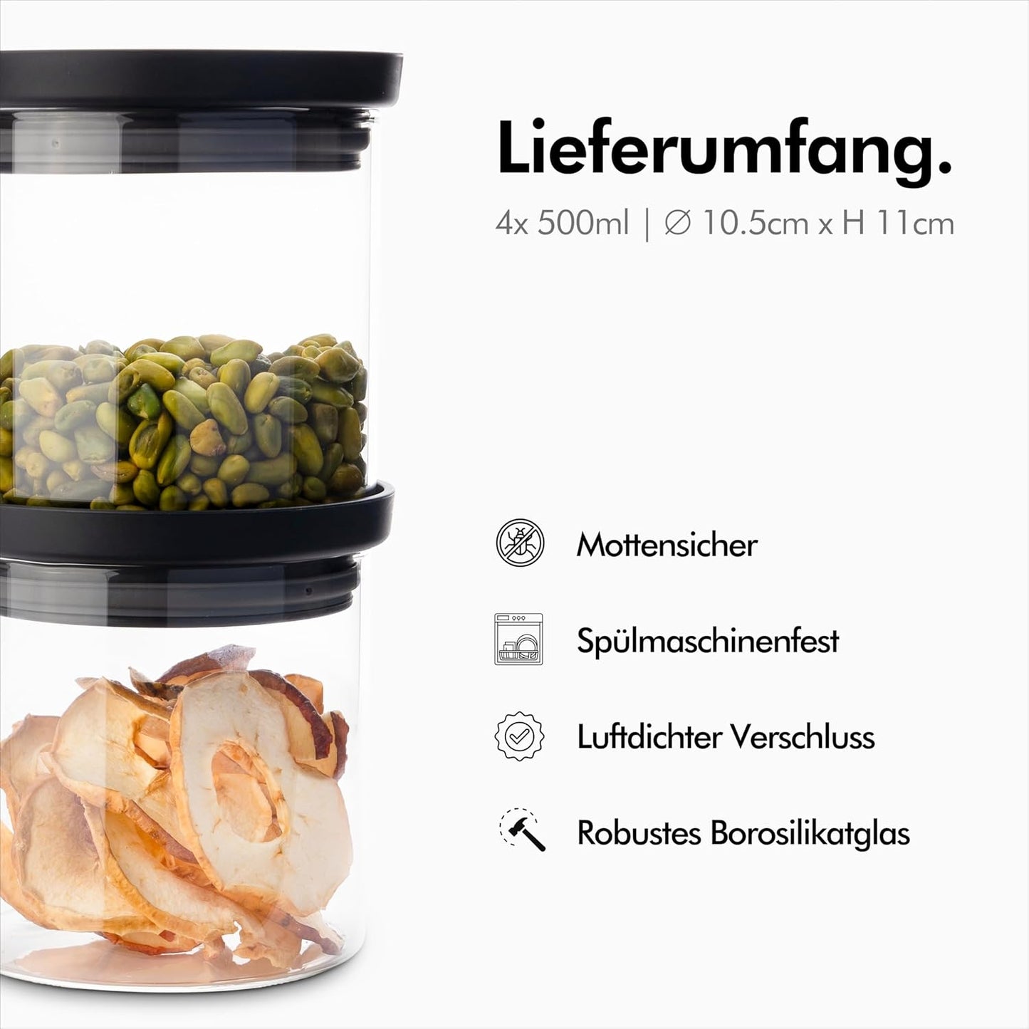 4x Vorratsgläser mit Deckel