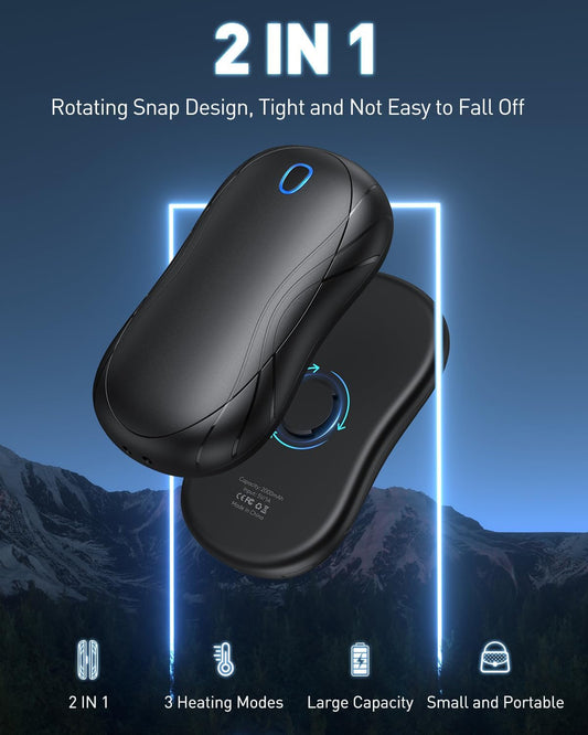 Wiederaufladbare Handwärmer mit Powerbank-Funktion, Schwarz