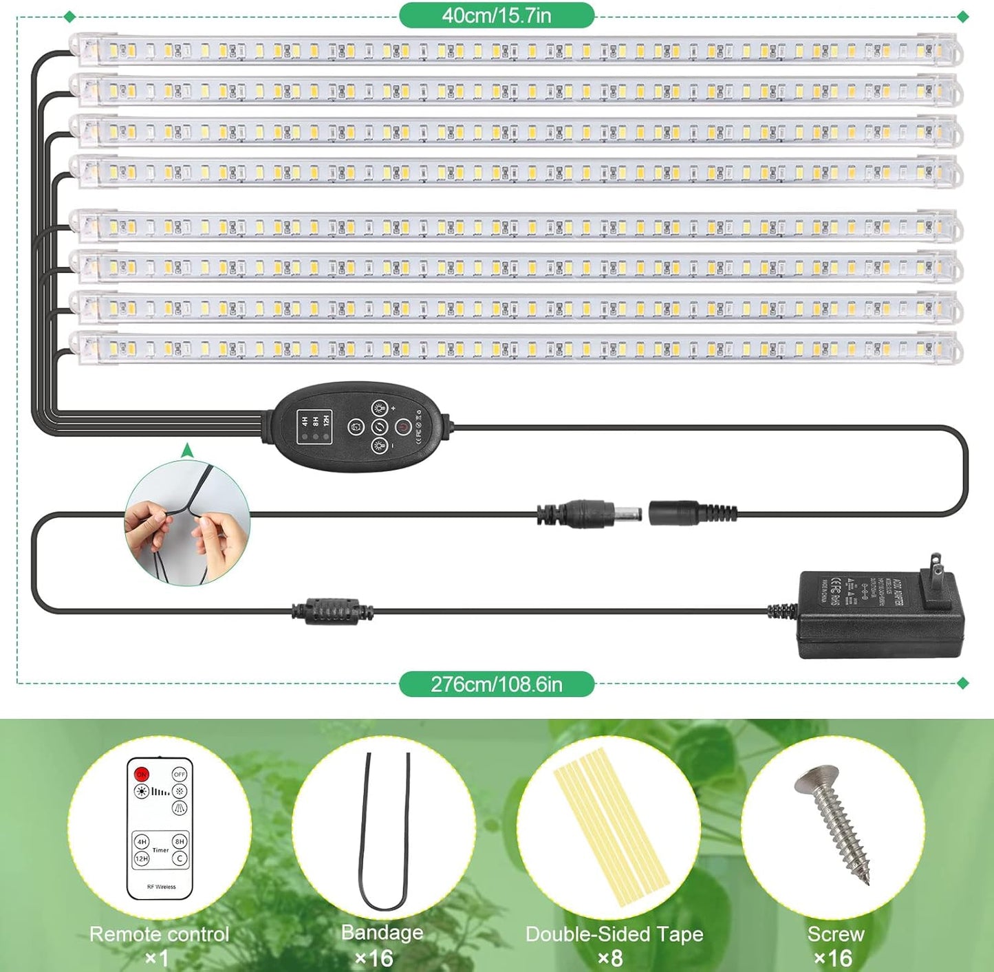 8er-Set LED-Pflanzenwachstumslichtstreifen mit Timer