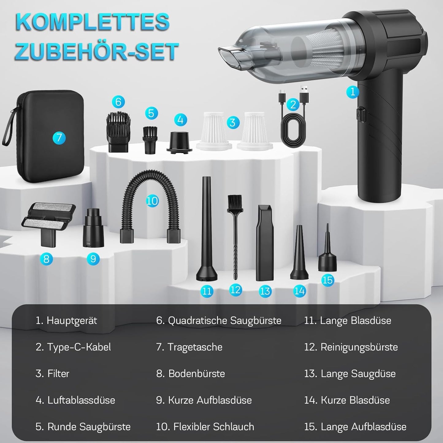 4-in-1 Akku-Handstaubsauger mit Gebläse & Aufblasfunktion