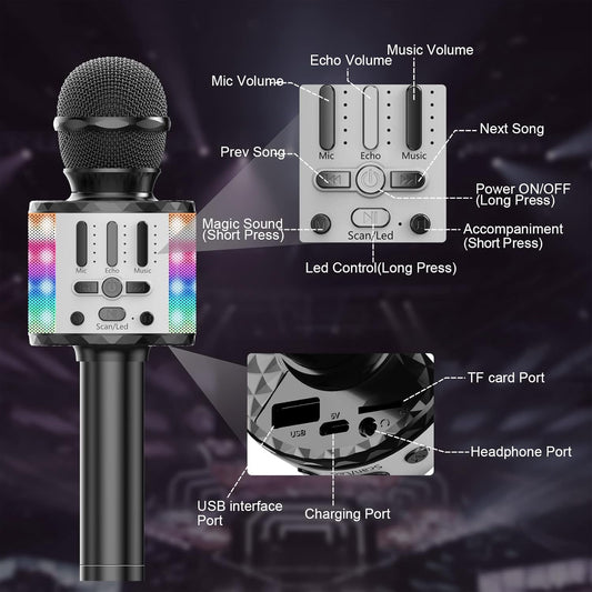 Karaoke-Mikrofon mit Bluetooth-Lautsprecher, Schwarz