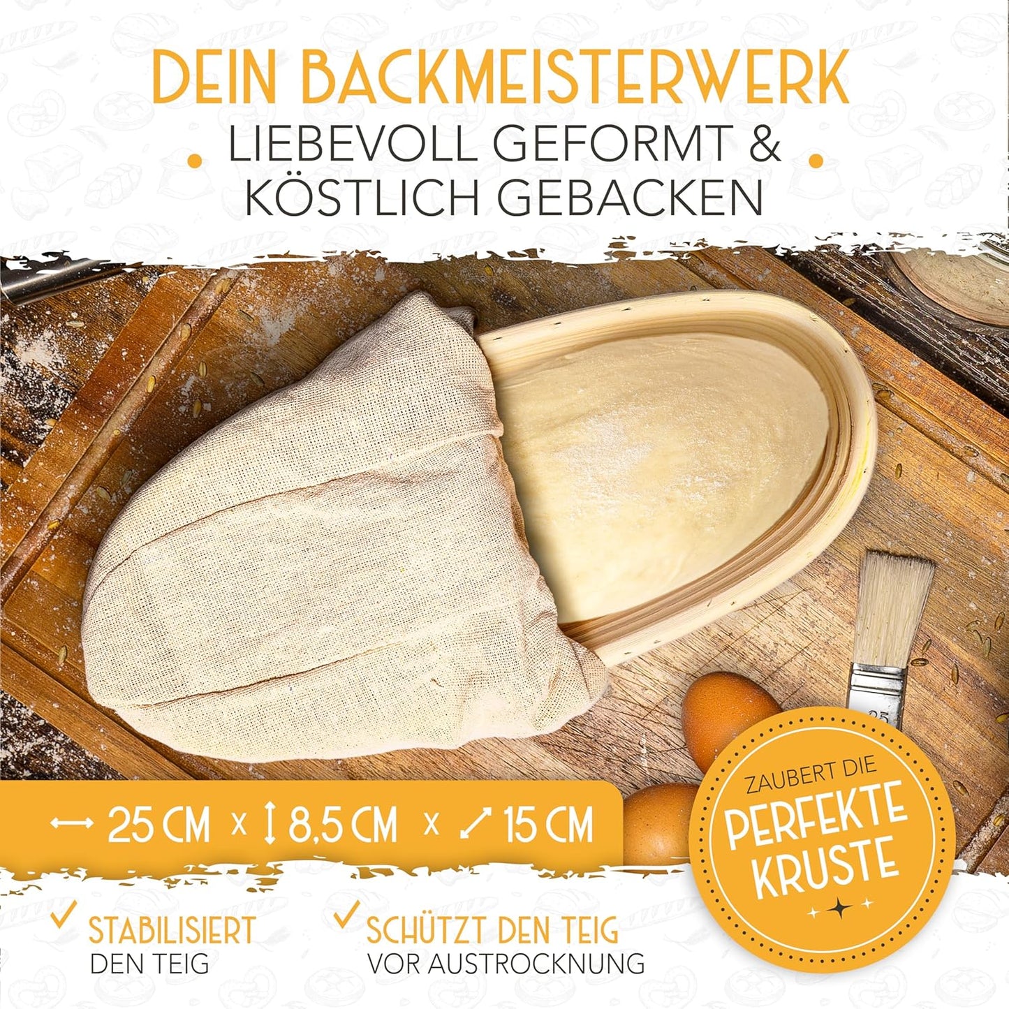 Gärkörbchen & Sauerteig Starter Set, Gärkorb-Set + 600ml Starter + Zubehör