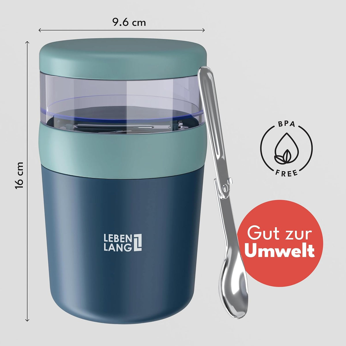 Müslibecher To Go mit Löffel, Blau 500ml + 150ml