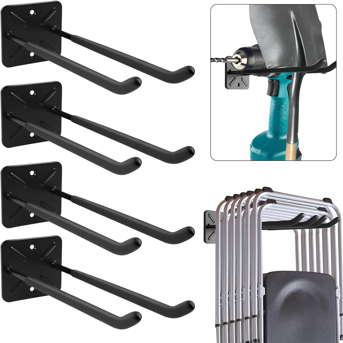 Garagenhaken, 4 Stück 12.4"Heavy-Duty-Haken