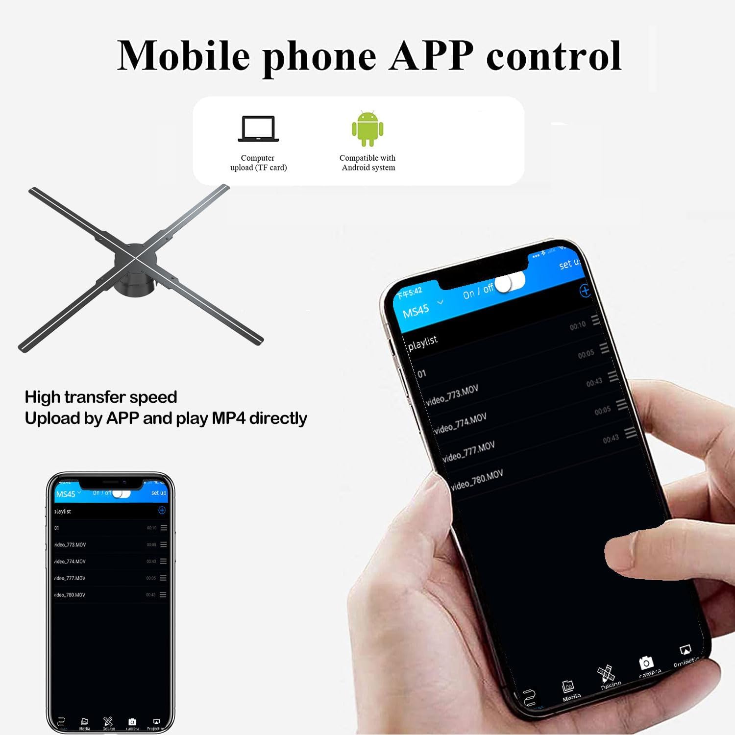 3D Holografischer Projektor, 46CM APP-Version (WiFi+APP+Bluetooth+Remote)