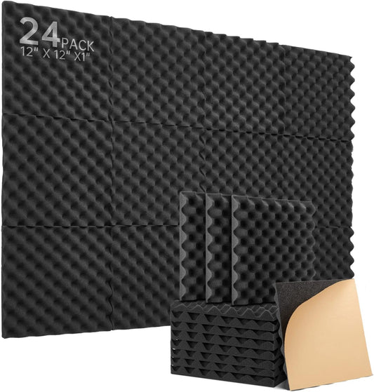 Schalldämmende Akustikschaumstoff-Paneele, 24 Stück, Rückenkleber-24 Stück-2.5cm Schwarz