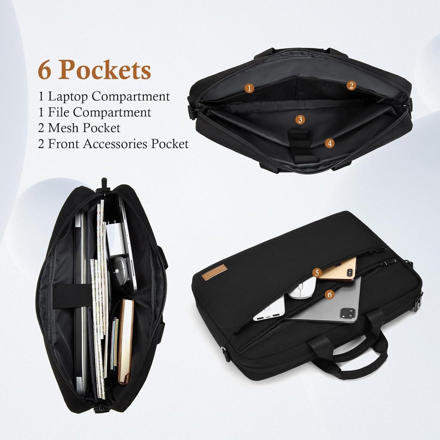 Erweiterbare Laptoptasche bis 16 Zoll, wasserdicht, Schwarz 15-16
