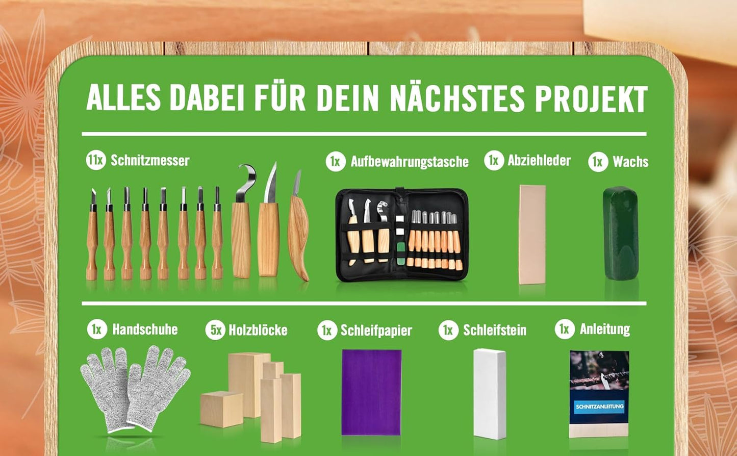 Holzschnitzset für Erwachsene (22-teilig)