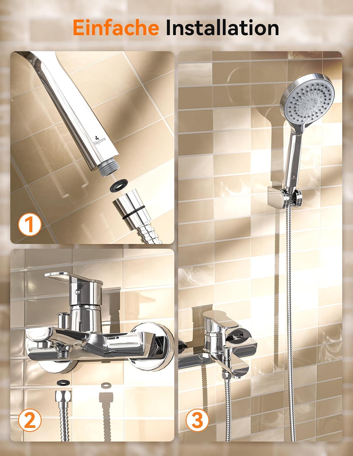 Duschkopf mit Schlauch, Grau mit Schlauch