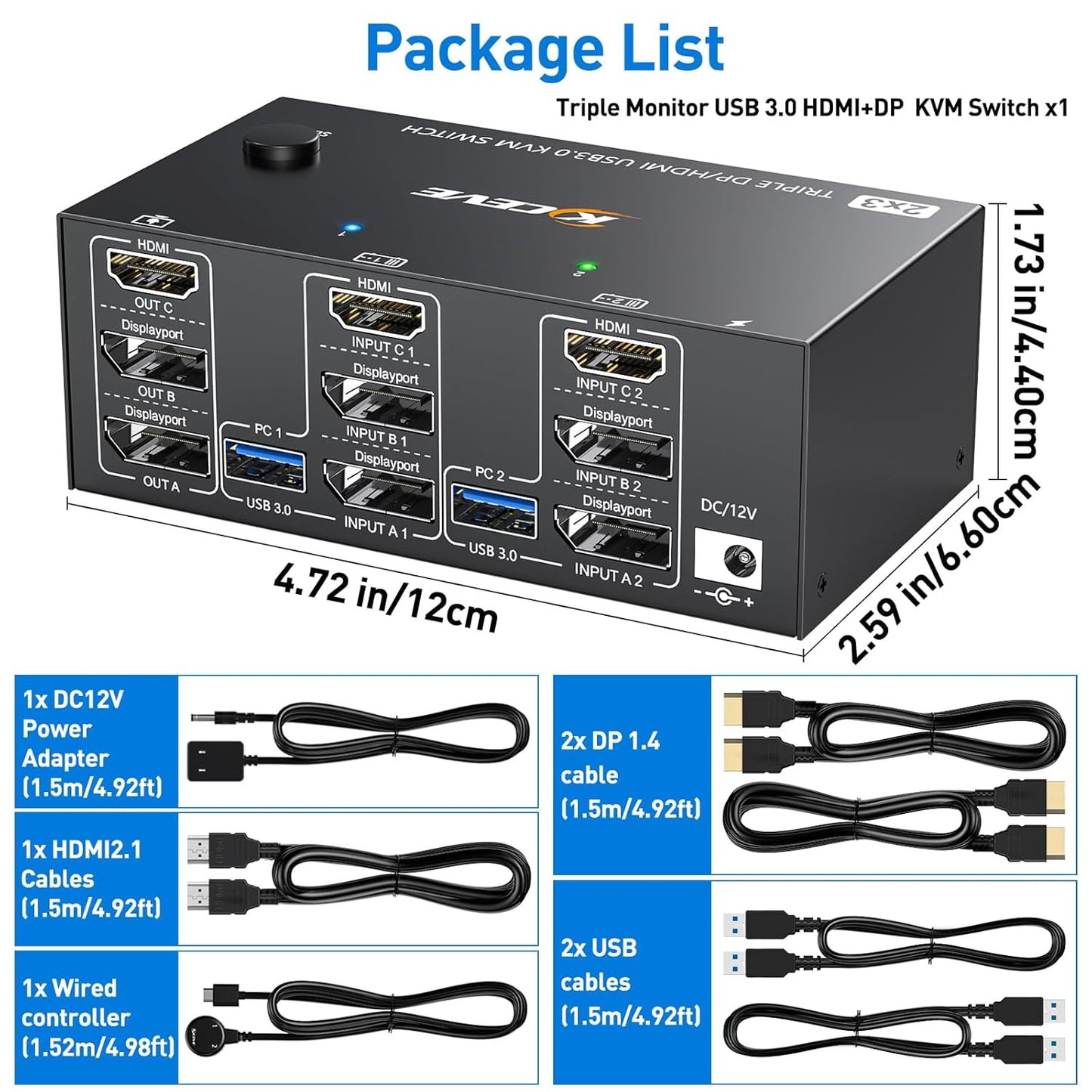 KVM Switch für 2 Computer, 3 Monitore, USB 3.0, 2X3 DP + DHMI KVM kein EDID