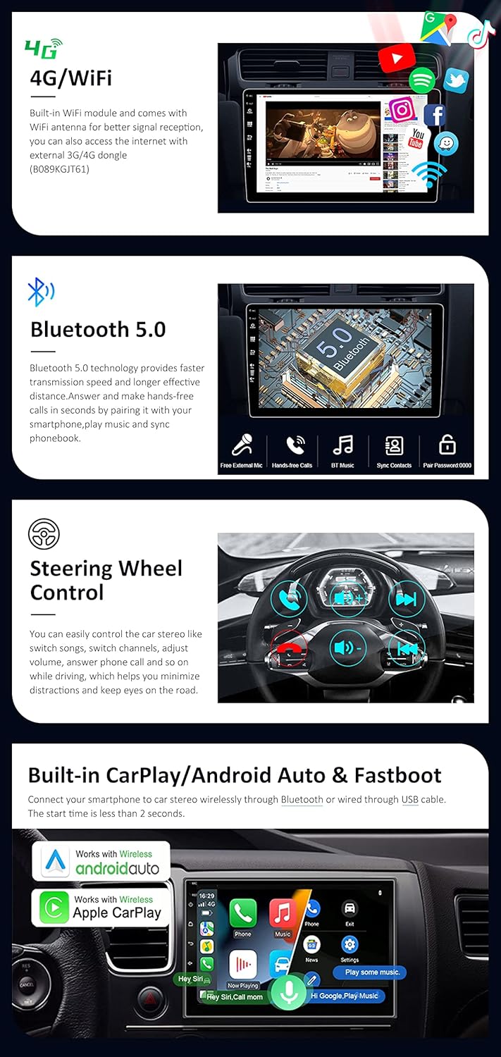 Android 10 Autoradio für VW/Skoda/Seat mit GPS, 2G32G-A 7 Zoll