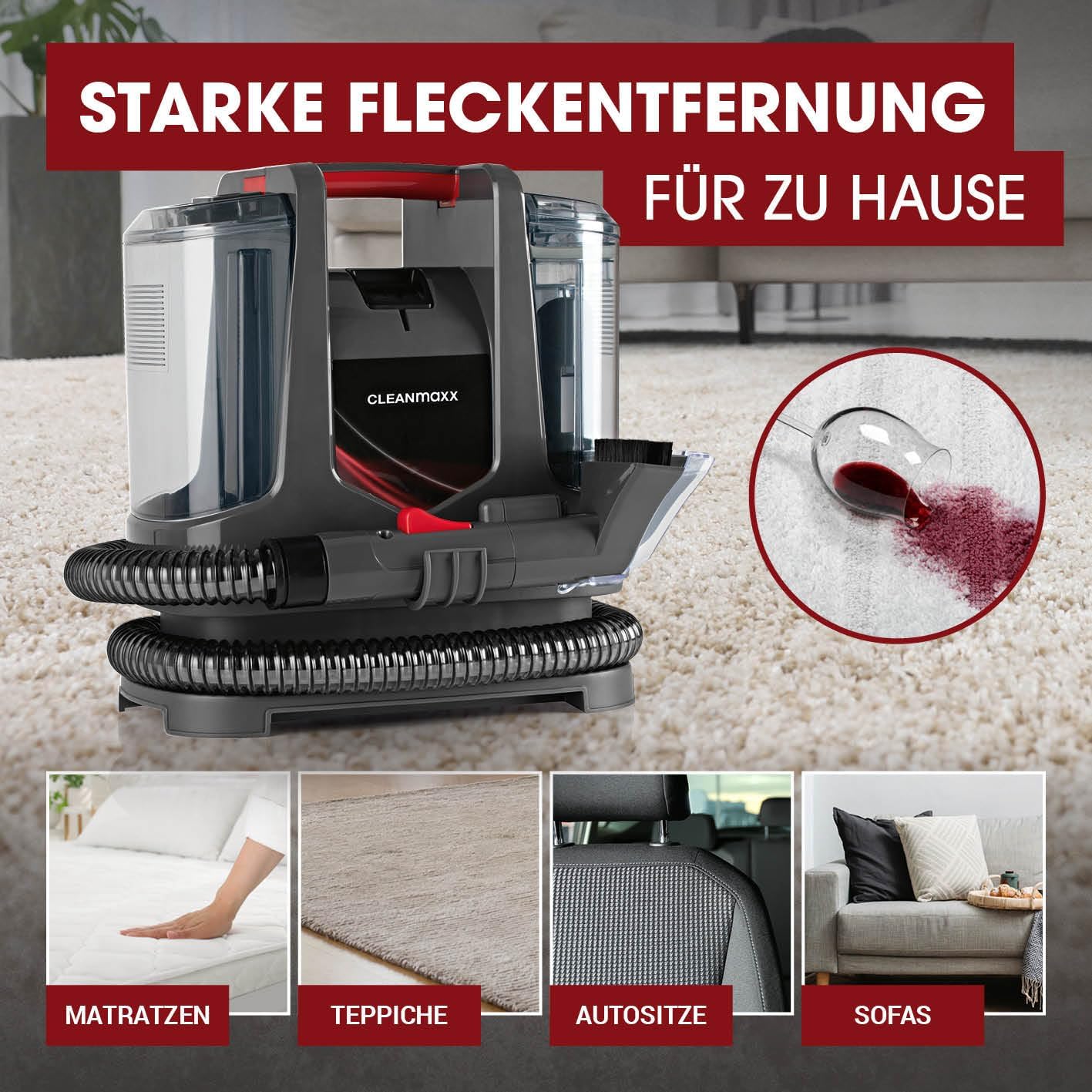 Polster- & Teppichreiniger, Steam Go 400W, Grau - Rot