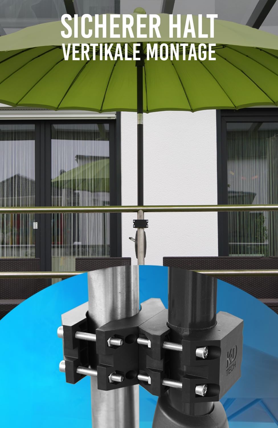 Sonnenschirmhalter für Balkon und Geländer, Schwarz