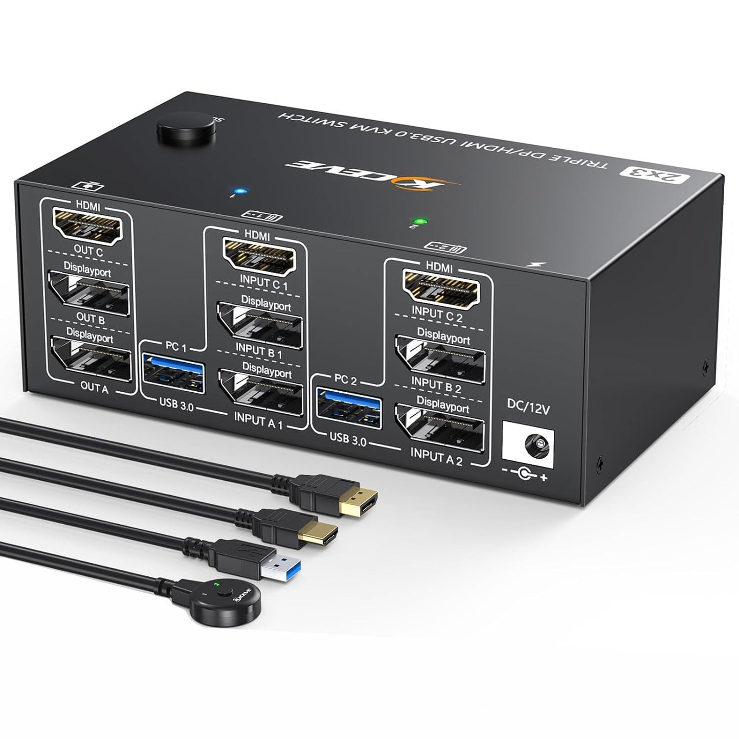 KVM Switch für 2 Computer, 3 Monitore, USB 3.0, 2X3 DP + DHMI KVM kein EDID