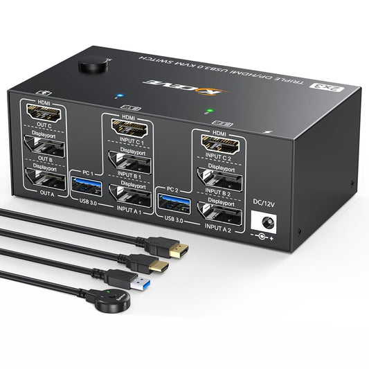 KVM Switch für 2 Computer, 3 Monitore, USB 3.0, 2X3 DP + DHMI KVM kein EDID