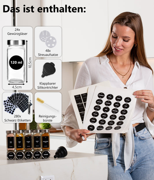 Gewürzgläser-Set mit Schraubkappe, 24er Set, Deckel Edelstahl