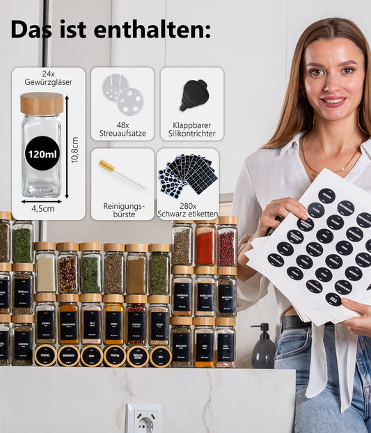 Gewürzgläser-Set mit Schraubkappe, 24set, Holzdeckel