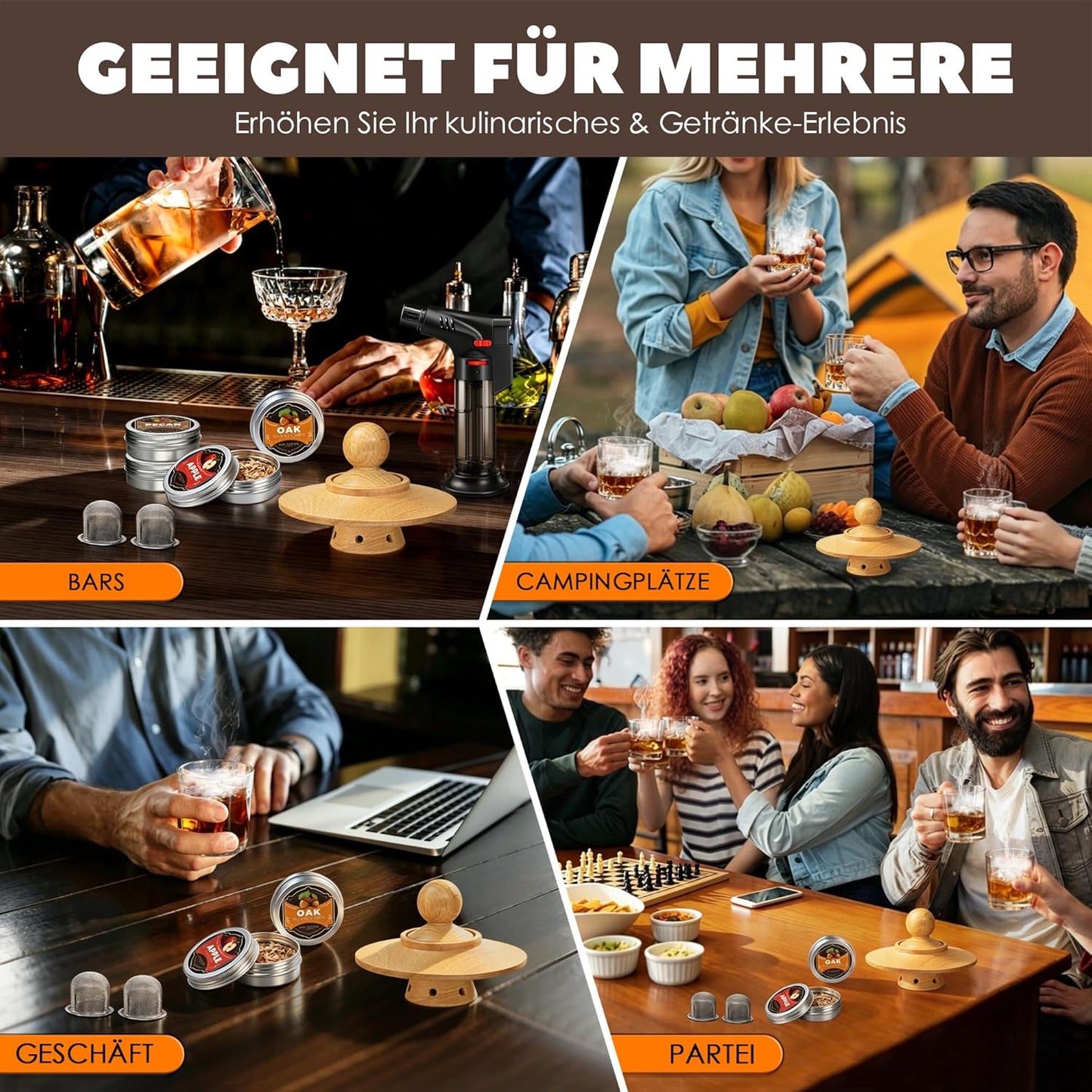 Whisky Räucher-Set mit Brenner und 4 Aromen