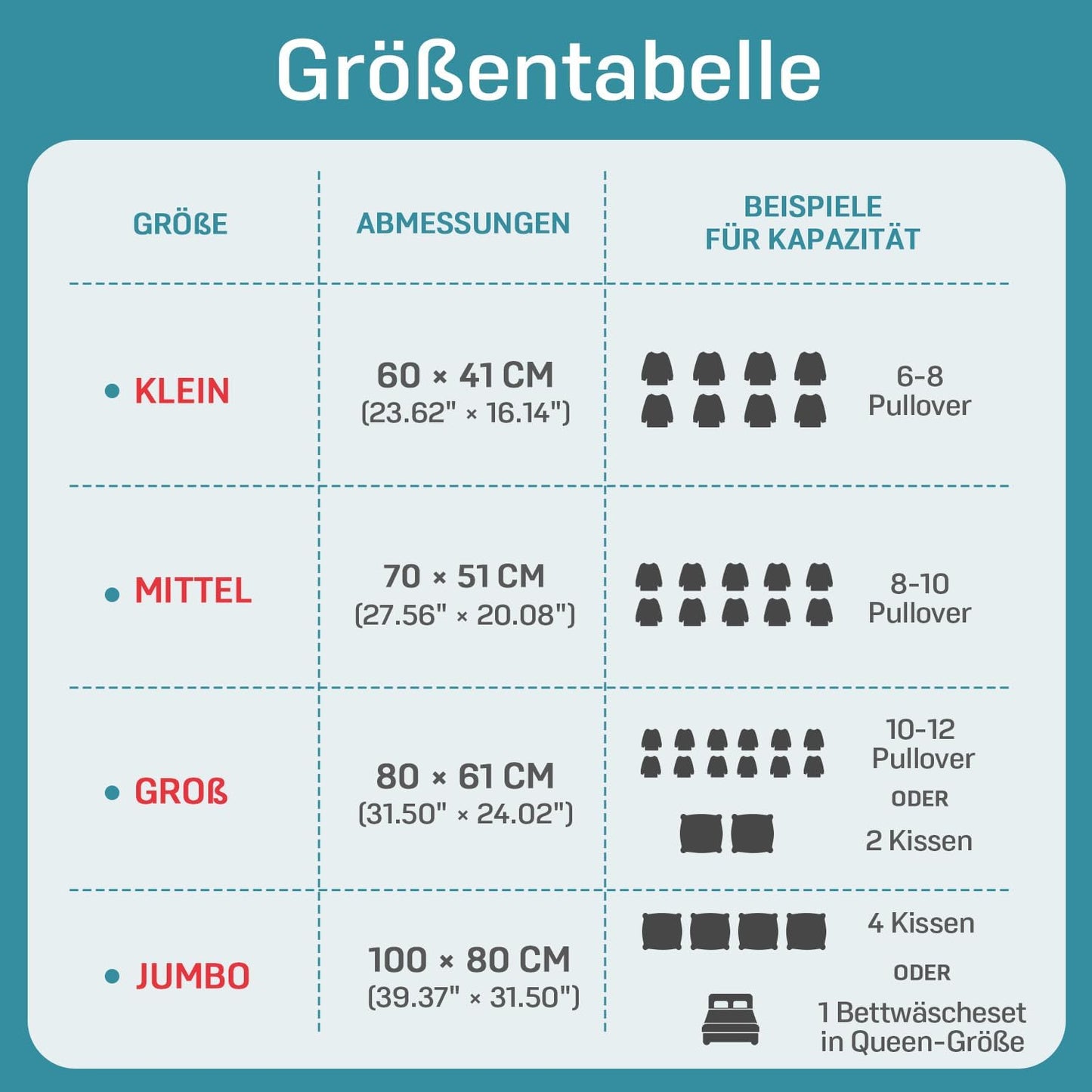 Vakuumbeutel-Set für Kleidung (12 Stück), 12 Stück (4XL + 4L + 4S)